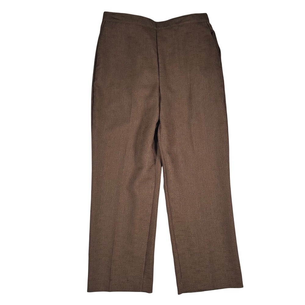 NWT Alfred Dunner Pants Womens 12P Brown Pull On Straight Textured 29x26